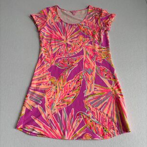 Lilly Pulitzer Tammy Dress Women's M Neon Pink Purple Leaf Print UPF Colorful